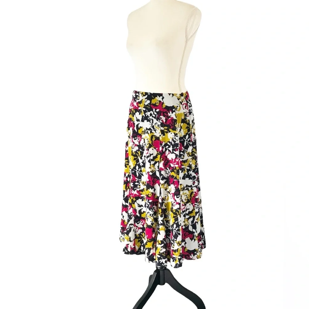 Jones New York Abstract Floral Elastic Waist Multicolored Midi Skirt Size Small